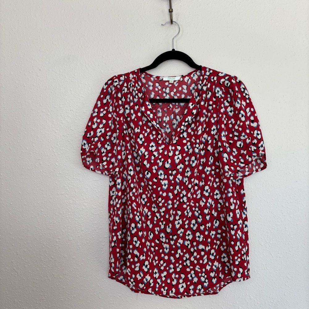 Jade Melody Tam Floral Red Blouse Size Medium